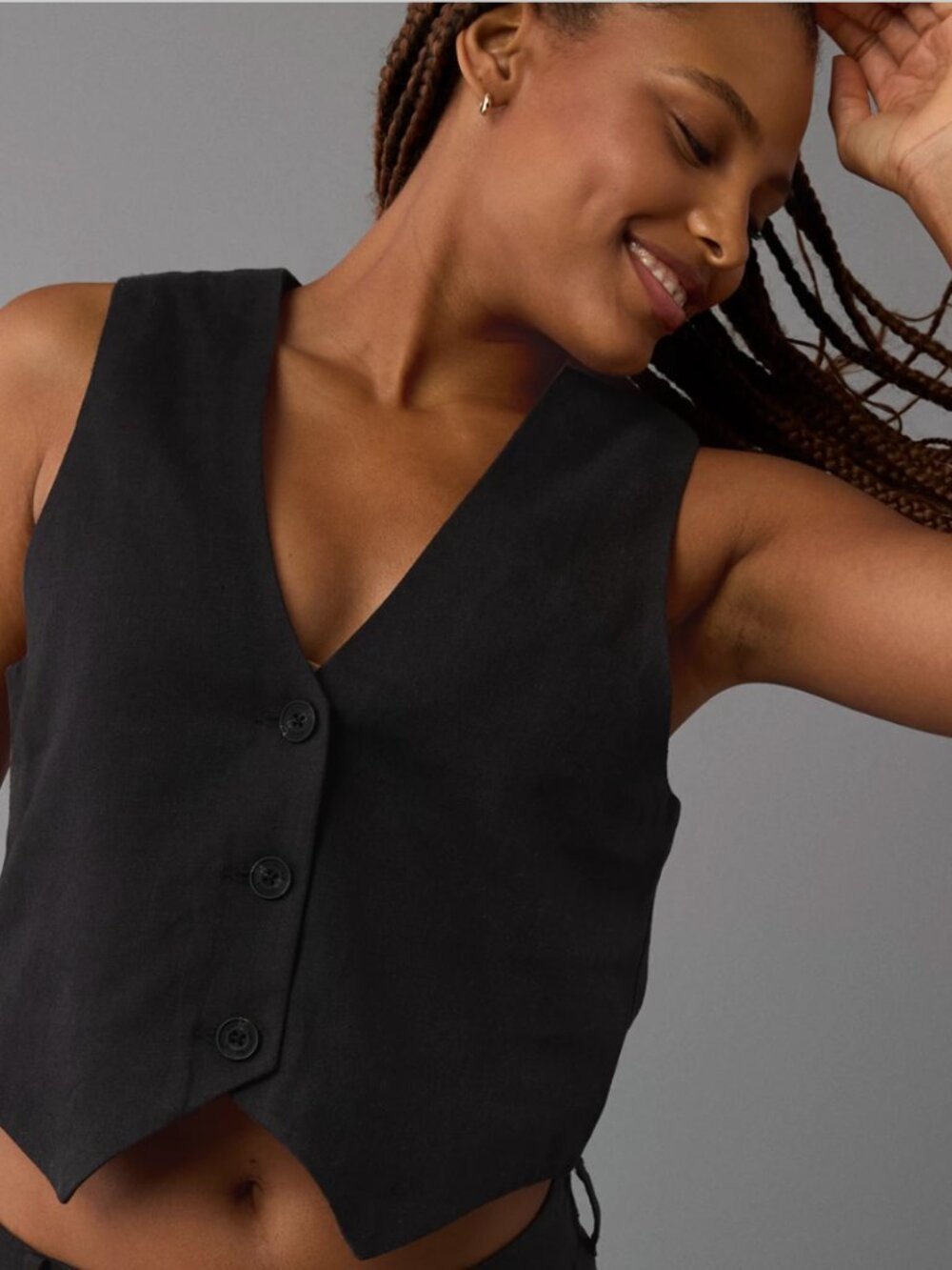 AE Linen-Blend Waistcoat Vest in Grey